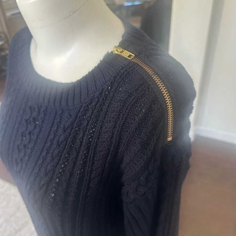 J. Crew Classic Navy Cable Knit Crewneck Sweater L